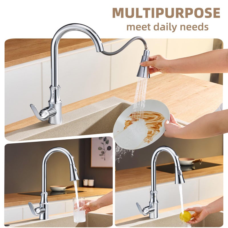 Angle Simple Kitchen Sink Sprayer Replacement, Thread Type G 1/2 or 13/16 Inch Male, Tested to NSF/ANSI/CAN 61 & 372, Faucet Head Attachment, Stream and Spray Mode, Chrome - Image 4